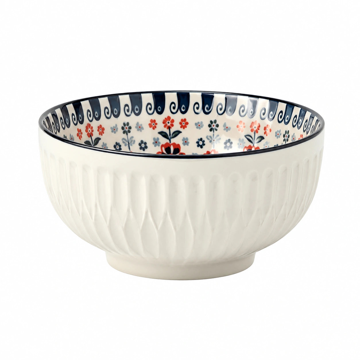 Bol en céramique 16 cm blanc à motif floral style traditionnel