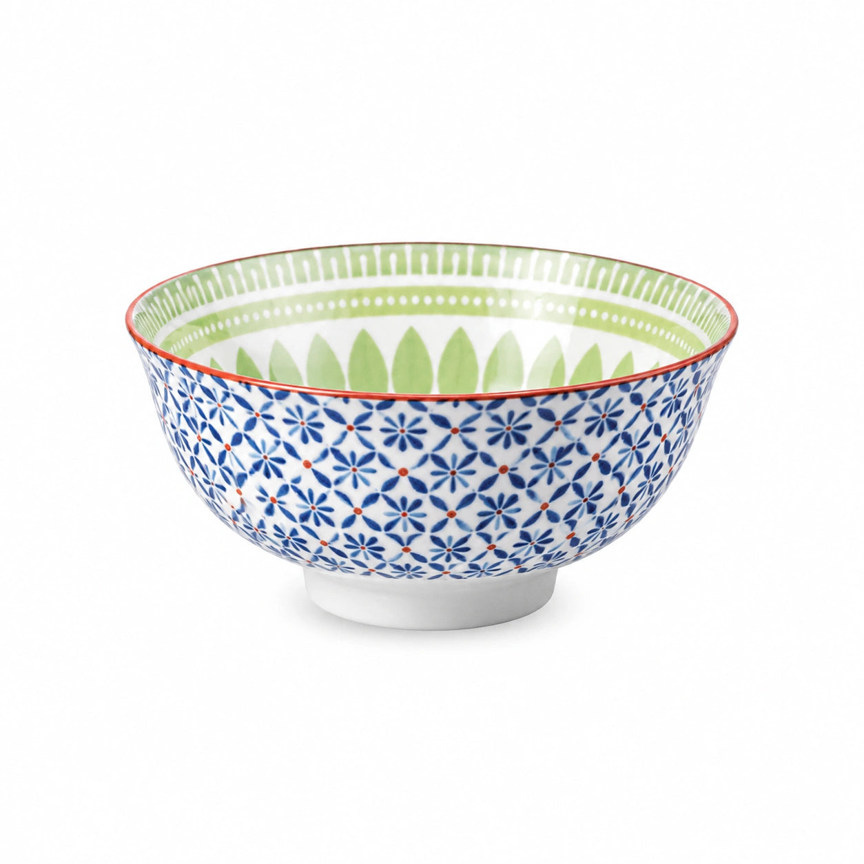 Bol en céramique 18 cm blanc bleu vert à motifs floraux pour repas
