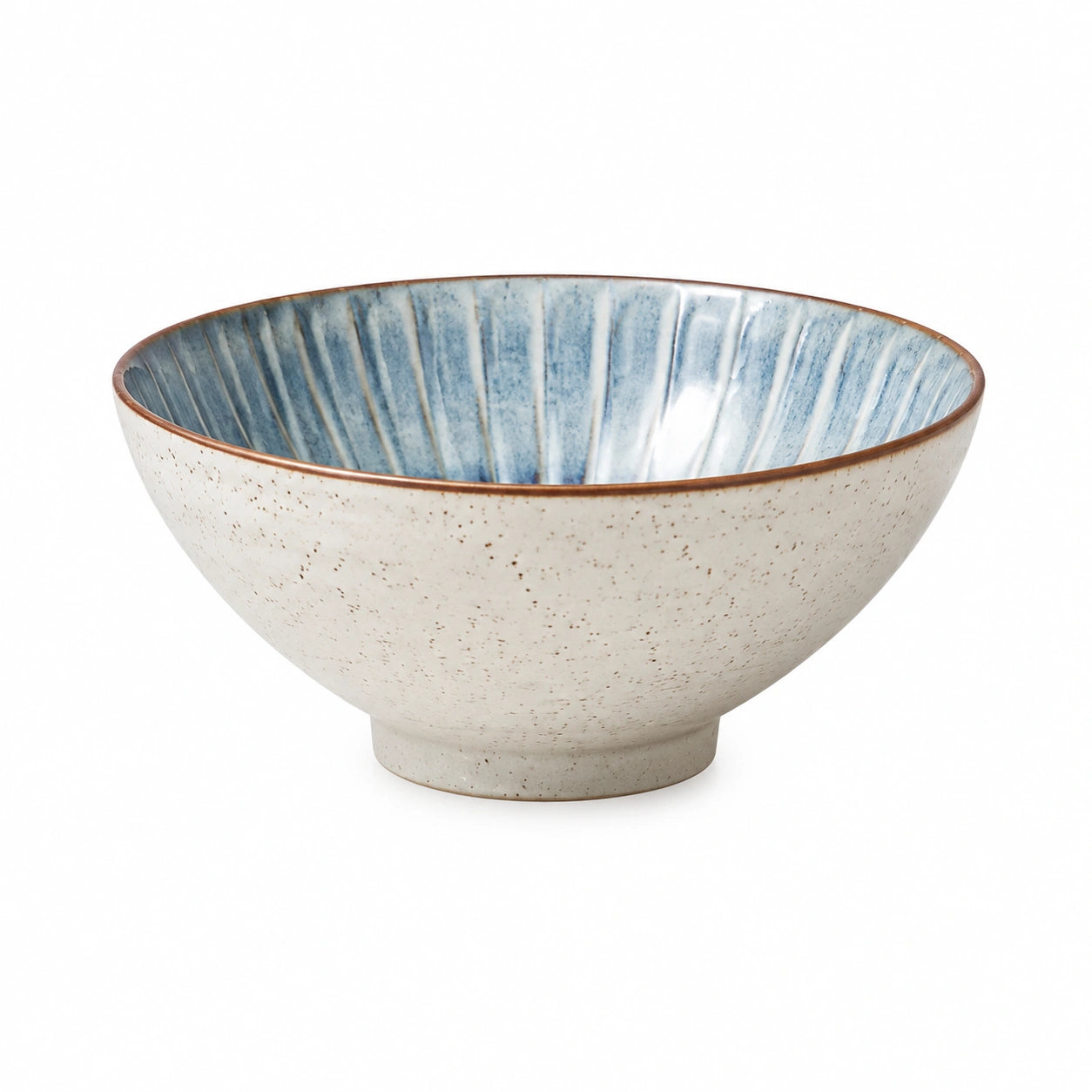 Bol en céramique 18 cm bleu/blanc strié pour repas style artisanal