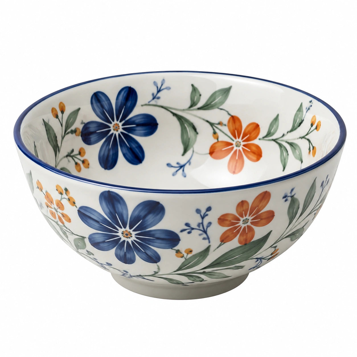 Bol 20 cm en céramique blanc à décor floral pour service de table