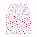 Chemin de table 180 x 40 cm en tissu blanc à motifs cœurs décoratif