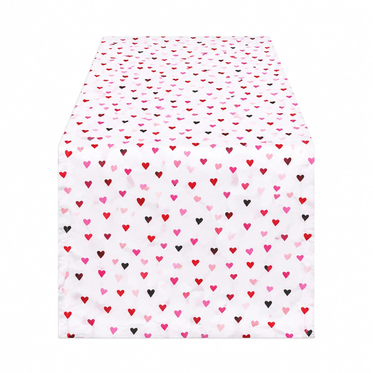 Chemin de table 180 x 40 cm en tissu blanc à motifs cœurs décoratif
