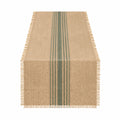 Chemin de table 180 x 40 cm en fibres tissées beige vert à franges style naturel
