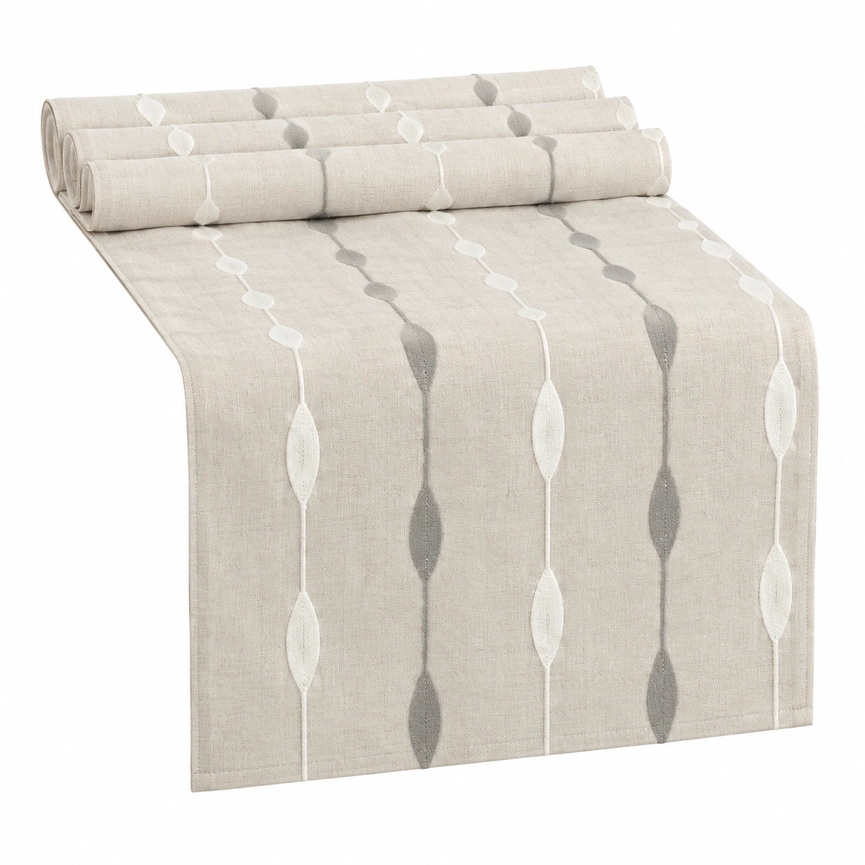 Chemin de table 33 x 180 cm en tissu beige gris à motif feuilles pour décoration de table