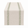 Chemin de table 180 x 40 cm en tissu aspect lin beige et vert à motif végétal décoratif