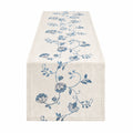Chemin de table 180 x 33 cm en tissu beige à fleurs bleues style classique
