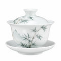 Gaiwan en porcelaine blanche et verte 150 ml - Service à thé avec couvercle