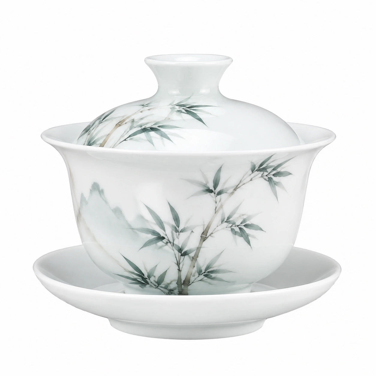 Gaiwan en porcelaine blanche et verte 150 ml - Service à thé avec couvercle