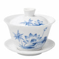 Gaiwan 150 ml en porcelaine blanc et bleu à décor floral pour thé avec couvercle