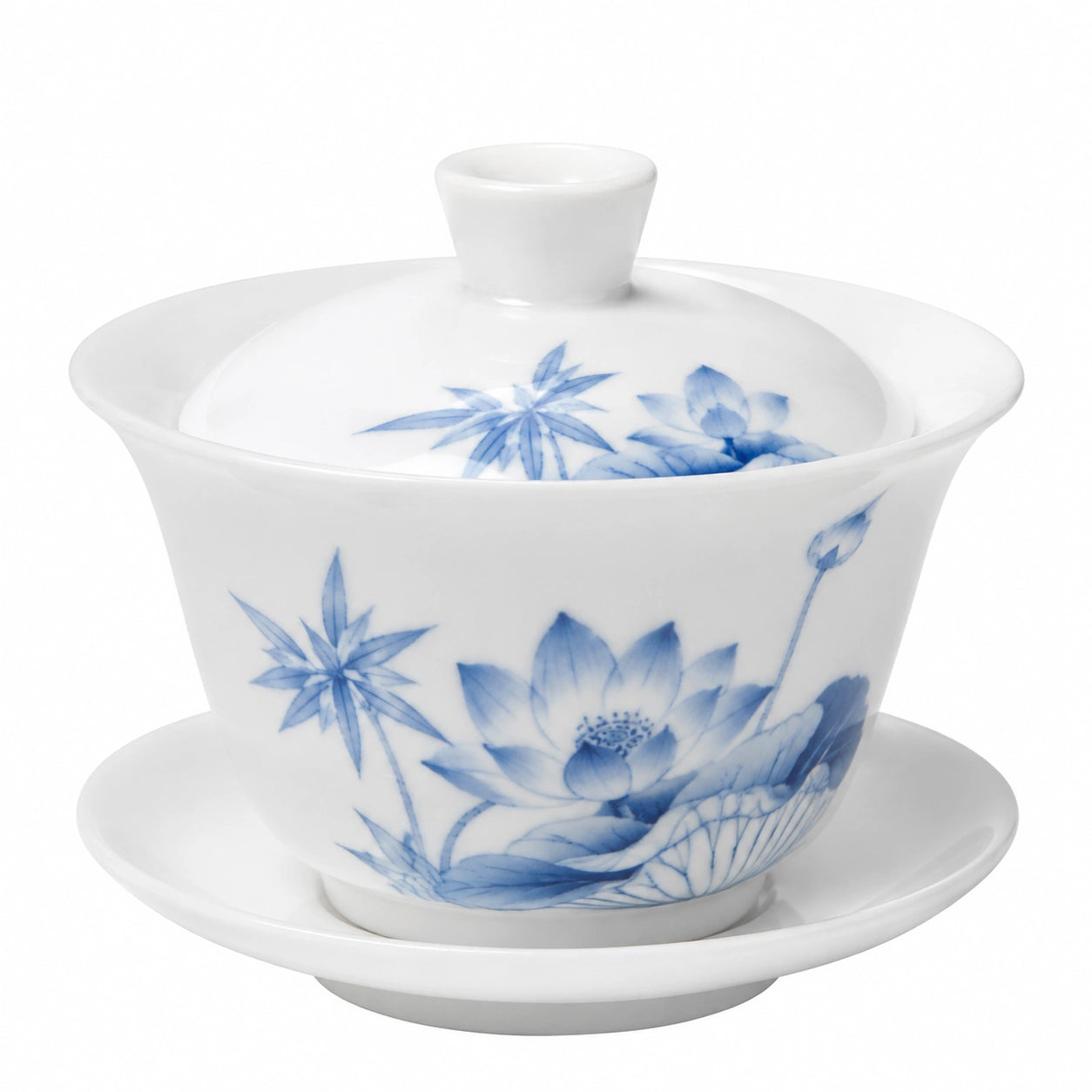Gaiwan 150 ml en porcelaine blanc et bleu à décor floral pour thé avec couvercle