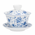 Gaiwan 150 ml en céramique blanche et bleue à motif floral pour thé