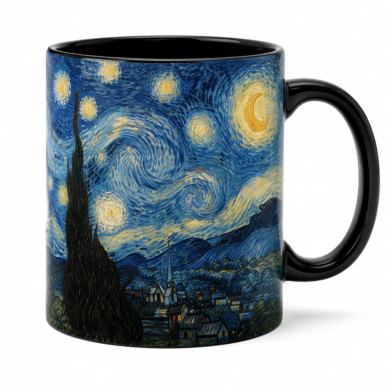 Mug 330 ml en céramique noir bleu à motif nuit étoilée - anse ergonomique