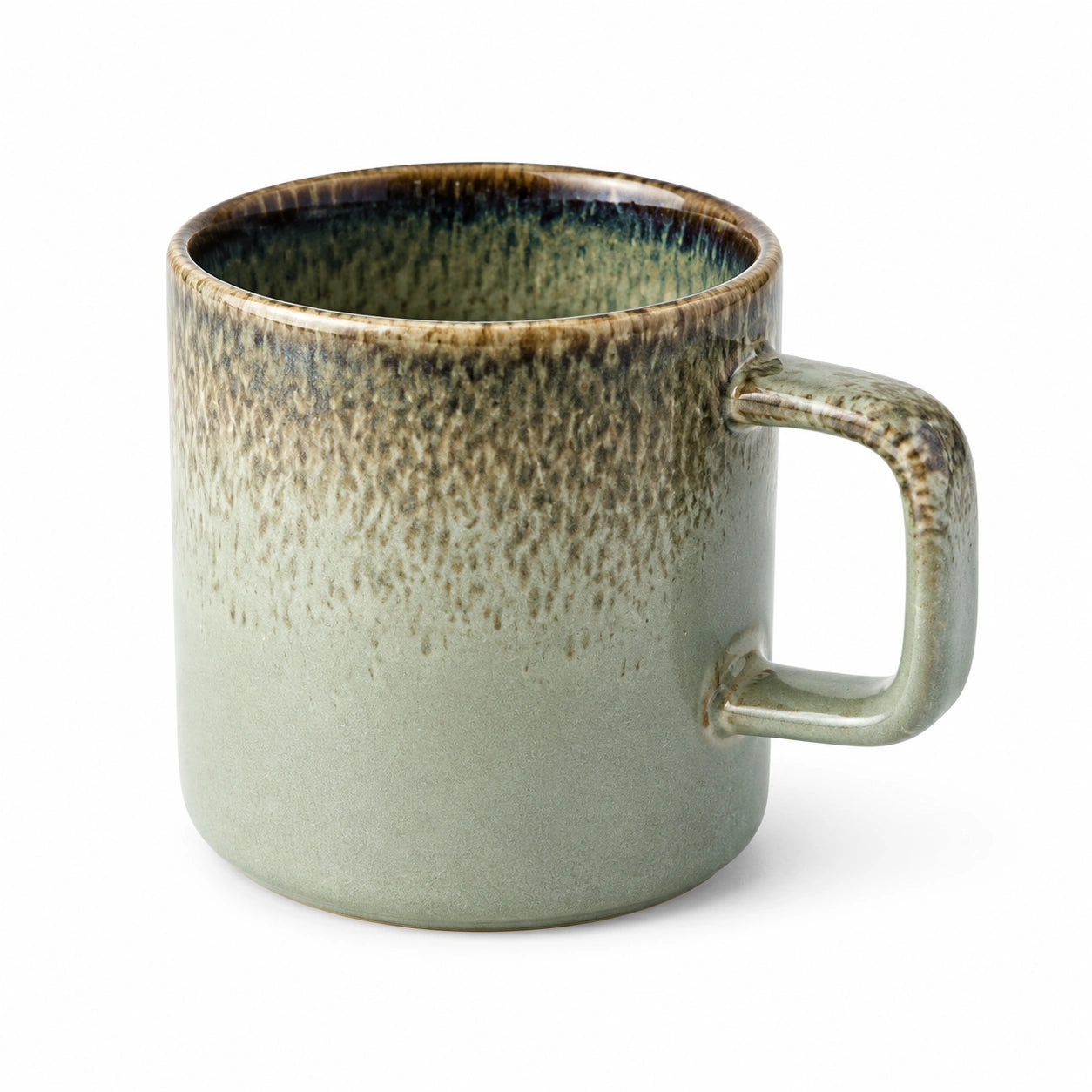 Mug en céramique 300 ml vert et marron à anse finition émaillée