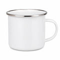 Mug 500 ml diamètre 9 cm acier émaillé blanc à liseré argenté style classique