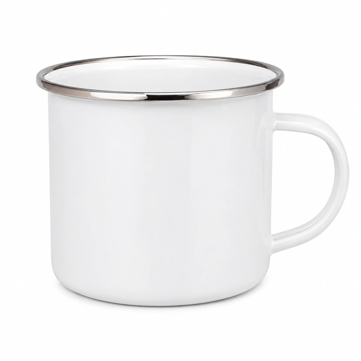 Mug 500 ml diamètre 9 cm acier émaillé blanc à liseré argenté style classique