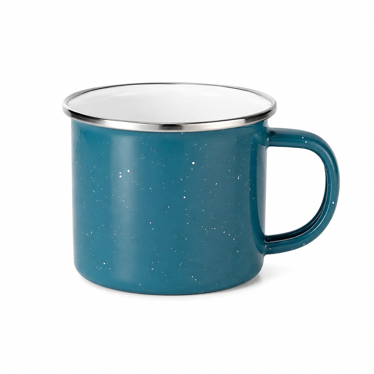 Mug 350 ml en acier émaillé bleu moucheté pour boissons chaudes et froides