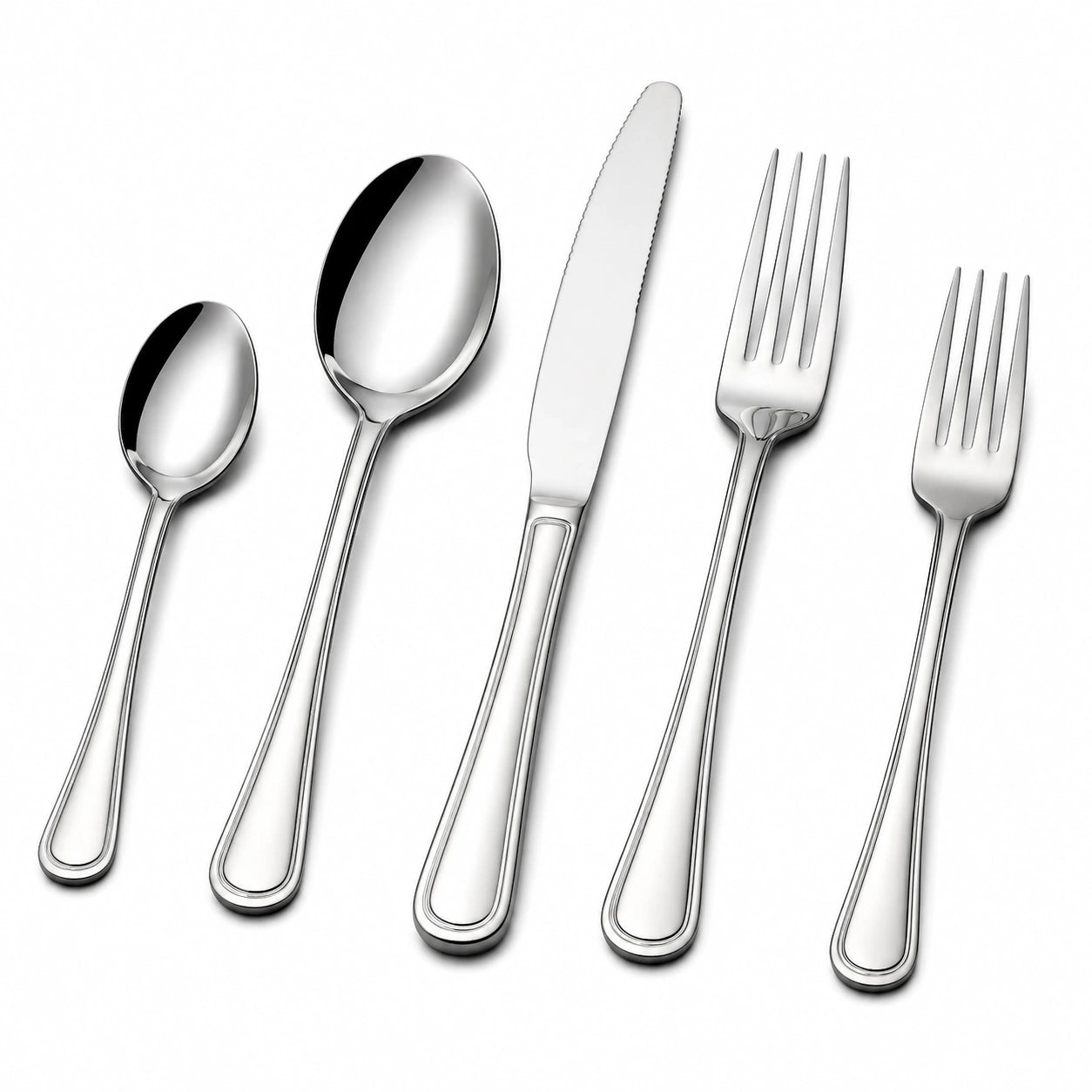 Ménagère 5 pièces 16 à 23 cm en acier inoxydable argenté finition polie pour table