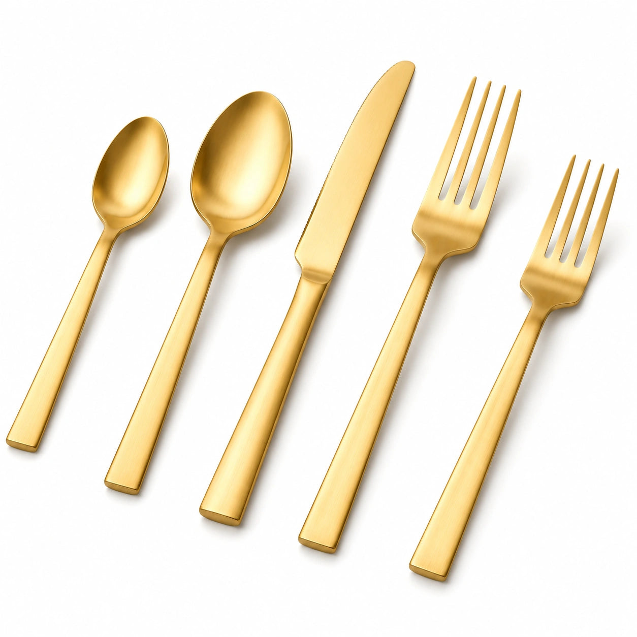 Service de couverts 5 pièces en acier inoxydable doré brossé pour table moderne