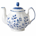 Théière en céramique 1.20 L bleu et blanc à décor végétal avec couvercle